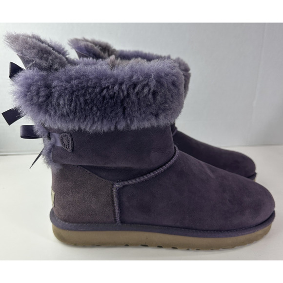 UGG Australia Bailey Bow Purple Suede Shearling Sheepskin Boots Size 10 *Flawed - Picture 3 of 13